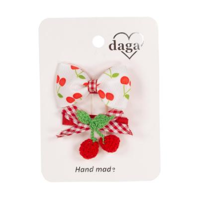 Picture of Daga Girls Fluffy Cherries Hair Clips X 2 - White Red
