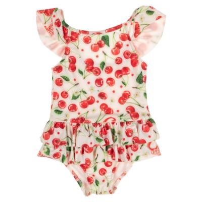 Picture of Daga Girls Fluffy Cherries AOP Print Lycra Swimsuit  - White Red