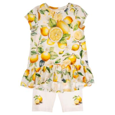 Picture of Daga Girls Sunny Lemons Hi Lo Print Tunic & Leggings Set X 2 - Ivory Yellow