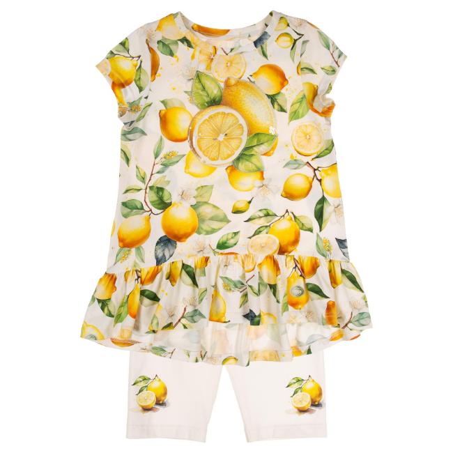 Picture of Daga Girls Sunny Lemons Hi Lo Print Tunic & Leggings Set X 2 - Ivory Yellow