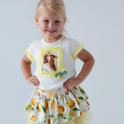 Picture of Daga Girls Sunny Lemons Applique Top & Skirt Set X 2 - Ivory Yellow