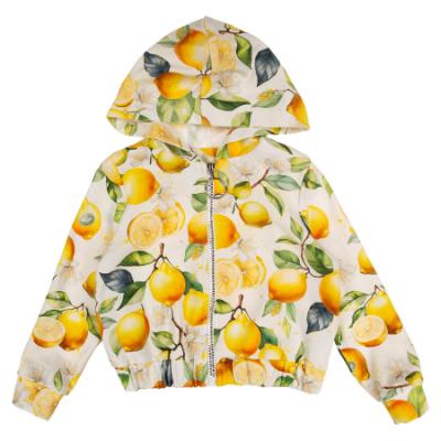 Picture of Daga Girls Sunny Lemons AOP Print Hooded Bomber Jacket - Ivory Yellow