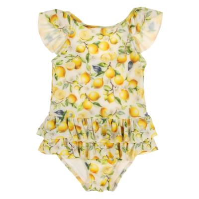 Picture of Daga Girls Sunny Lemons AOP Print Lycra Swimsuit  - Ivory Yellow