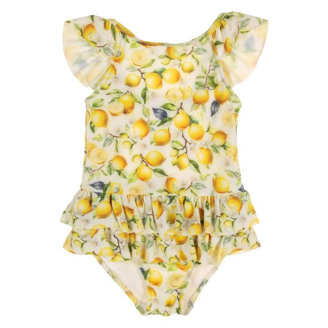 Picture of Daga Girls Sunny Lemons AOP Print Lycra Swimsuit  - Ivory Yellow