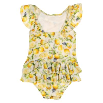 Picture of Daga Girls Sunny Lemons AOP Print Lycra Swimsuit  - Ivory Yellow