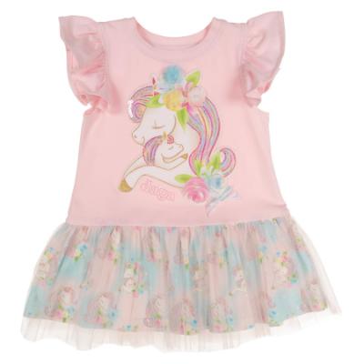 Picture of Daga Girls Unicorns Applique Drop Waist Dress - Pink Blue