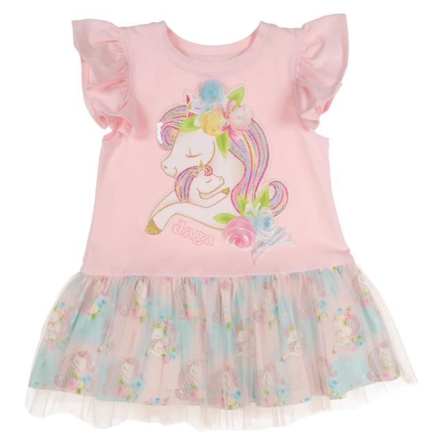Picture of Daga Girls Unicorns Applique Drop Waist Dress - Pink Blue
