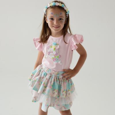 Picture of Daga Girls Unicorns Top & Print Tulle Skirt Set X 2 - Pink Blue 