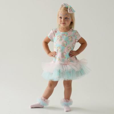 Picture of Daga Girls Unicorns AOP Print Tulle Hem Dress  - Blue Pink