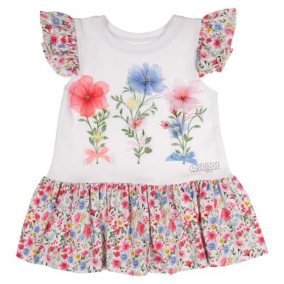 Picture of Daga Girls Flowers Applique Drop Waist Dress - White Pink Blue