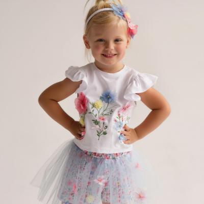 Picture of Daga Girls Flowers Applique Top & Tulle Skort Set X 2 - White Pink Blue 