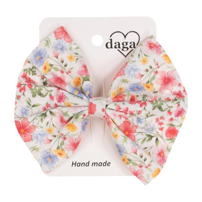 Picture of Daga Girls Flowers Large Bow Hair Clip - White Pink Blue