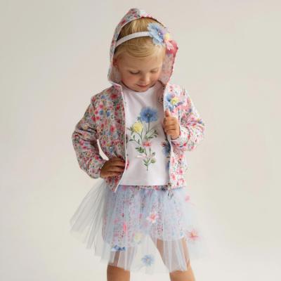 Picture of Daga Girls Flowers AOP Print Hooded Bomber Jacket - White Pink Blue