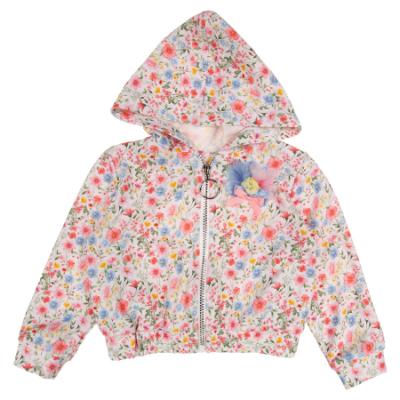 Picture of Daga Girls Flowers AOP Print Hooded Bomber Jacket - White Pink Blue