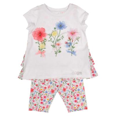 Picture of Daga Girls Flowers Applique Tunic & Print Legging Set X 2 - White Pink Blue 