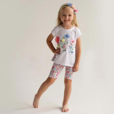 Picture of Daga Girls Flowers Applique Tunic & Print Legging Set X 2 - White Pink Blue 