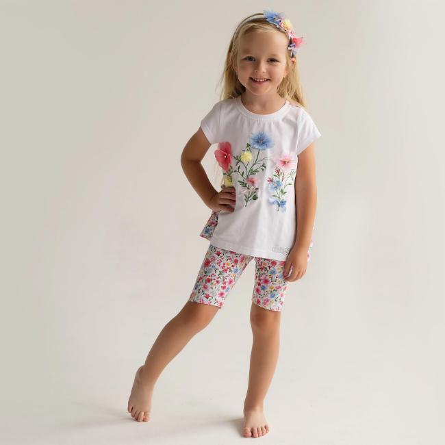 Picture of Daga Girls Flowers Applique Tunic & Print Legging Set X 2 - White Pink Blue 
