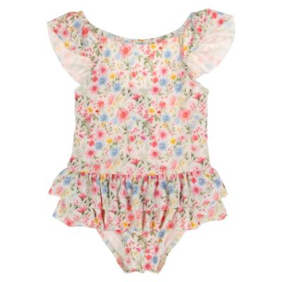 Picture of Daga Girls Flowers  AOP Print Lycra Swimsuit  - White Blue Pink 