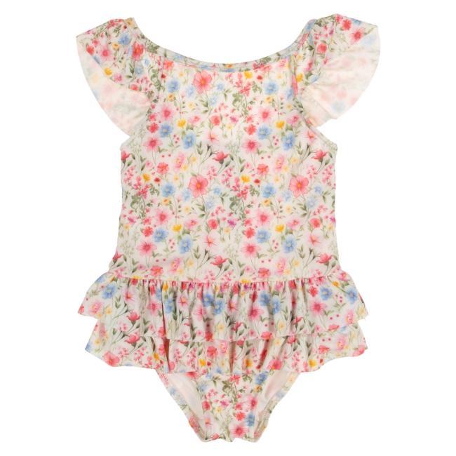 Picture of Daga Girls Flowers  AOP Print Lycra Swimsuit  - White Blue Pink 