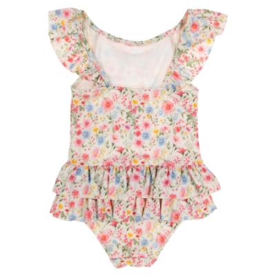 Picture of Daga Girls Flowers  AOP Print Lycra Swimsuit  - White Blue Pink 