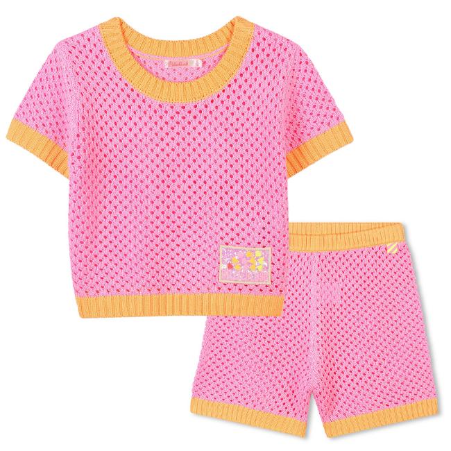 Picture of Billieblush Girls Crochet Knit Beach Shorts Set - Pink