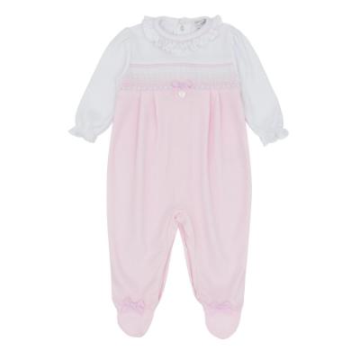 Picture of Blues Baby Girls Smocked Bodice Jersey Babygrow - Pink White