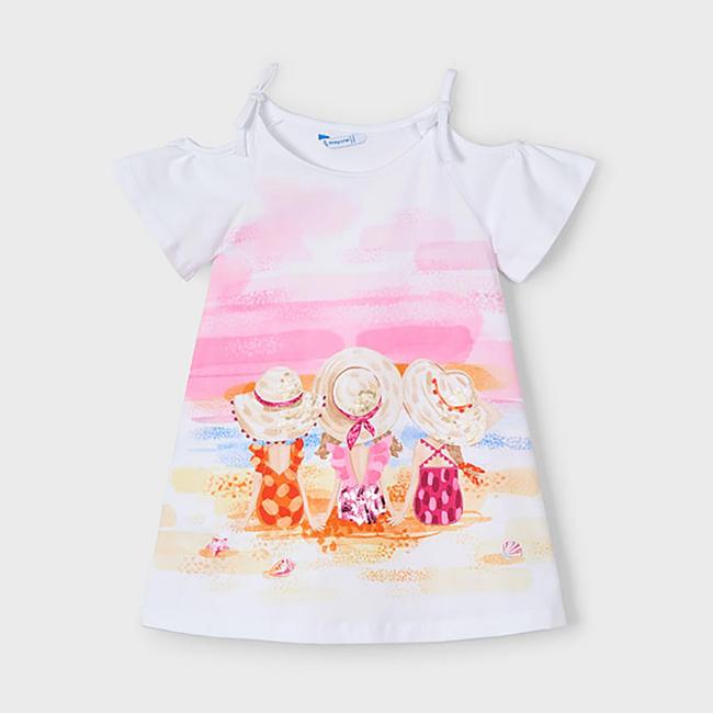 Picture of Mayoral Girls Summer Sunhat Sundress - White Magenta