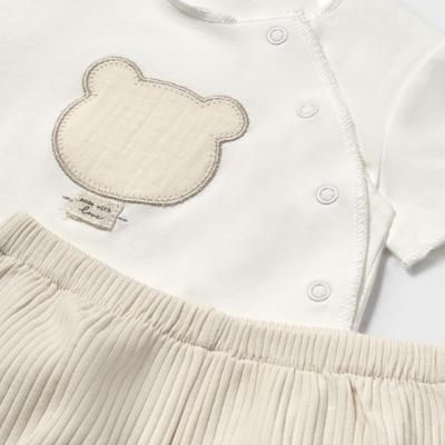 Picture of Mayoral Newborn Boys Jersey Teddy Ribbed Shorts Set - Beige 