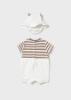 Picture of Mayoral Newborn Boys Teddy Dungaree & Hat Set - White Beige