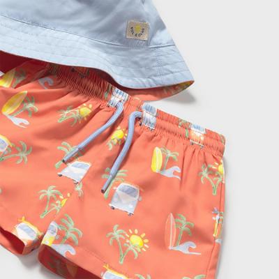 Picture of Mayoral Toddler Boys Summer Swim Shorts & Reversible Sunhat Set  X 2 - Coral Blue