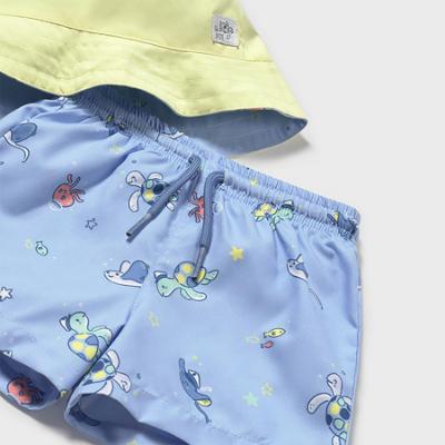 Picture of Mayoral Toddler Boys Summer Swim Shorts & Reversible Sunhat Set  X 2 - Blue Acid Yellow