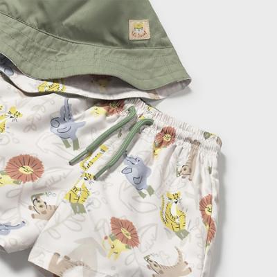 Picture of Mayoral Toddler Boys Summer Swim Shorts & Reversible Sunhat Set  X 2 - Cream Khaki