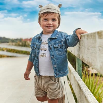 Picture of Mayoral Toddler Boys Summer T-shirt, Shorts & Sunhat Set  X 3 - Ivory Beige