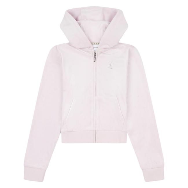 Picture of Juicy Couture Girls Diamante Zip Through Velour Hoodie - Lavender Fog