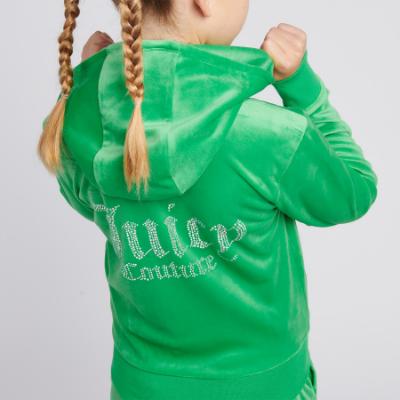 Picture of Juicy Couture Girls Diamante Zip Through Velour Hoodie - Green Bee
