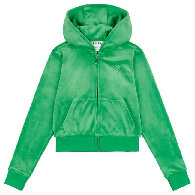 Picture of Juicy Couture Girls Diamante Zip Through Velour Hoodie - Green Bee