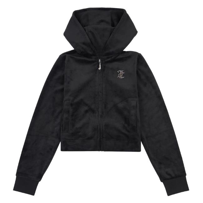 Picture of Juicy Couture Girls Arch Zip Through Diamante Velour Hoodie - Black