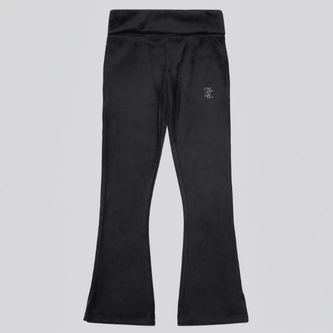 Picture of Juicy Couture Girls Diamante Logo Fold Over Velour Joggers - Black