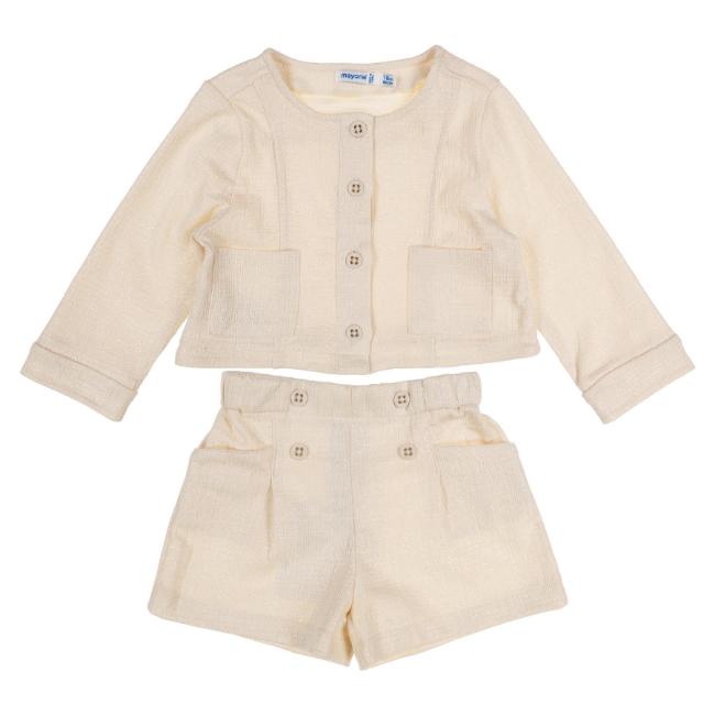 Picture of Mayoral Toddler Girls Summer Jacket & Shorts Set  X 2 - Ivory Gold
