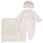 Picture of Sofija Baby Boys Prince Babygrow Hat Swaddle Set x 3 - Ivory Gold