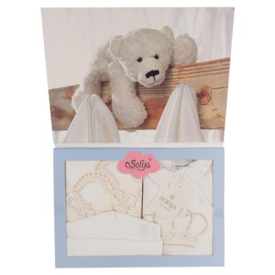 Picture of Sofija Baby Boys Prince Babygrow Hat Swaddle Set x 3 - Ivory Gold