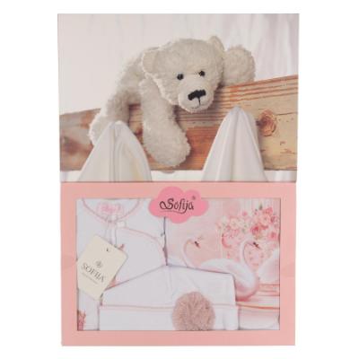 Picture of Sofija Baby Kornelia Swan Babygrow Hat Swaddle Set x 3 - White Pink  