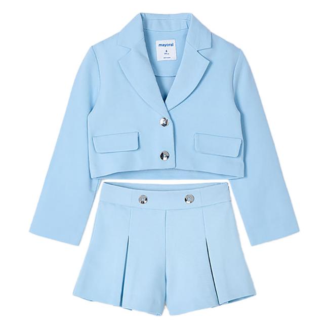 Picture of Mayoral Girls Summer Jacket & Pleated Shorts Set X 2 - Sky Blue