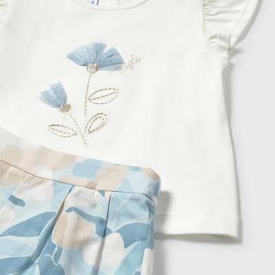 Picture of Mayoral Toddler Girls Summer Ruffle Top & Shorts Set X 2 - Blue Beige 