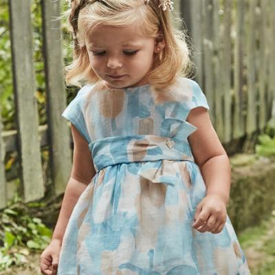 Picture of Mayoral Toddler Girls Summer Cap Sleeve Occasion Dress  -  Blue Beige