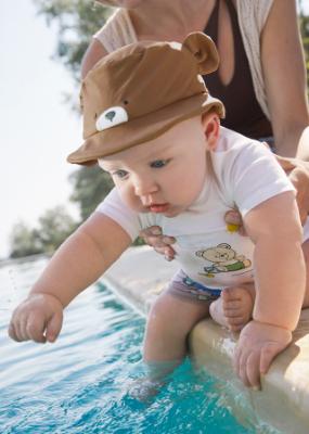 Picture of Mayoral Newborn Boys Bears Top Swimshorts & Sunhat Set X 3 - Blue Brown