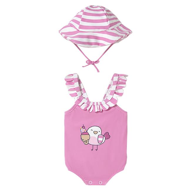 Picture of Mayoral Newborn Girls Ice Cream Swimsuit & Sunhat Set X 2 - Pink Multi