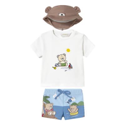Picture of Mayoral Newborn Boys Bears Top Swimshorts & Sunhat Set X 3 - Blue Brown