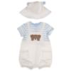 Picture of Mayoral Newborn Boys Teddy Dungaree & Hat Set - White Sky Blue