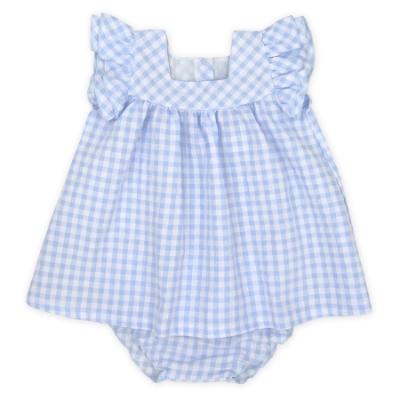 Picture of Rapife Summer Girls Gingham Dress & Panties Set - White Sky Blue 